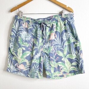 J. McLaughlin Mens Flamingo Tropical Print Swim Trunks Blue Green XL